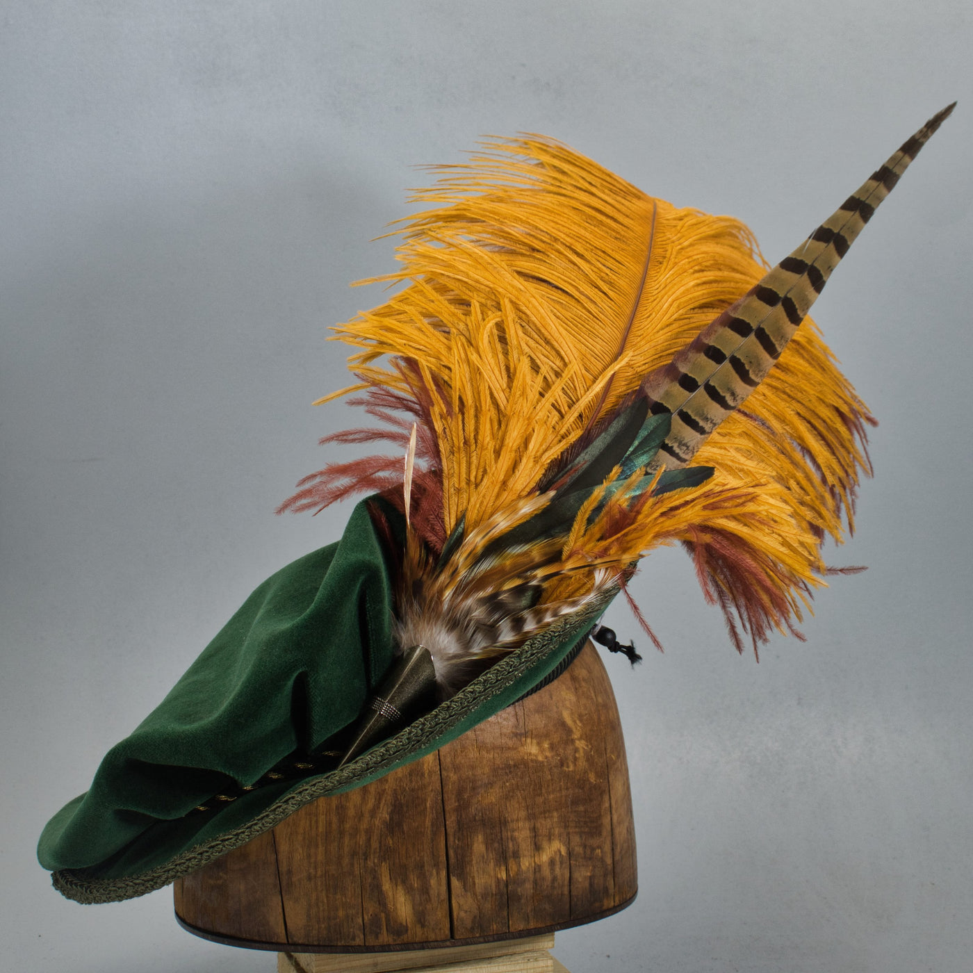 Long Fancy Feather Hat Pin -  Butterscotch Cinnamon - Tall Toad
