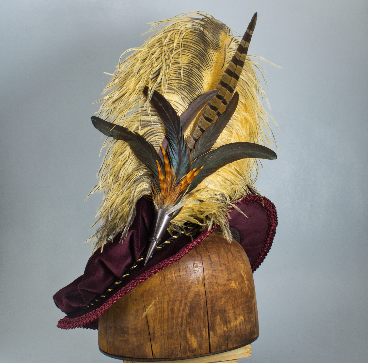 Long Fancy Feather Hat Pin - Double Natural Butterscotch - Tall Toad