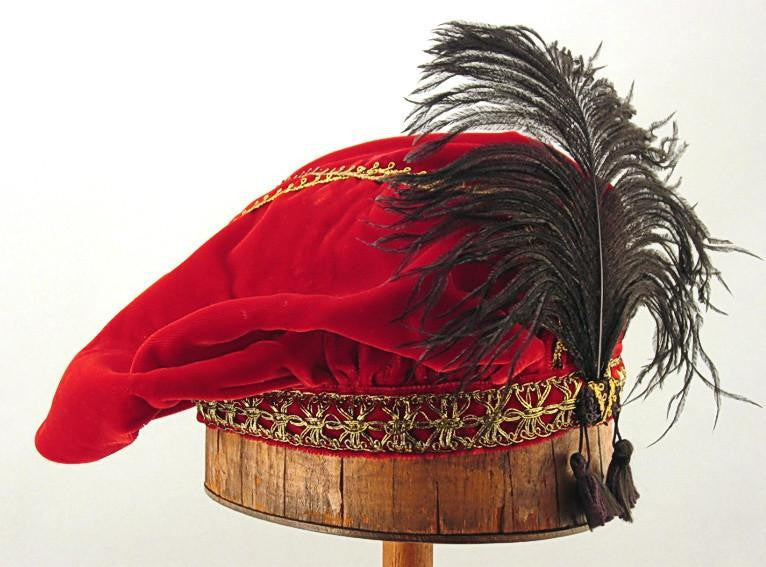 Feathered Beret - Red / Gold - Tall Toad