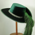 Smooth Velvet Cavalier - Green / Silver / Green Feathers - Tall Toad