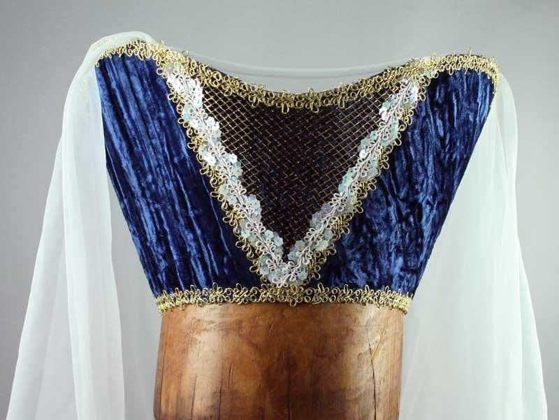 Horned Headdress - Blue Velvet / Gold Trim / Sequins / Veil - Tall Toad