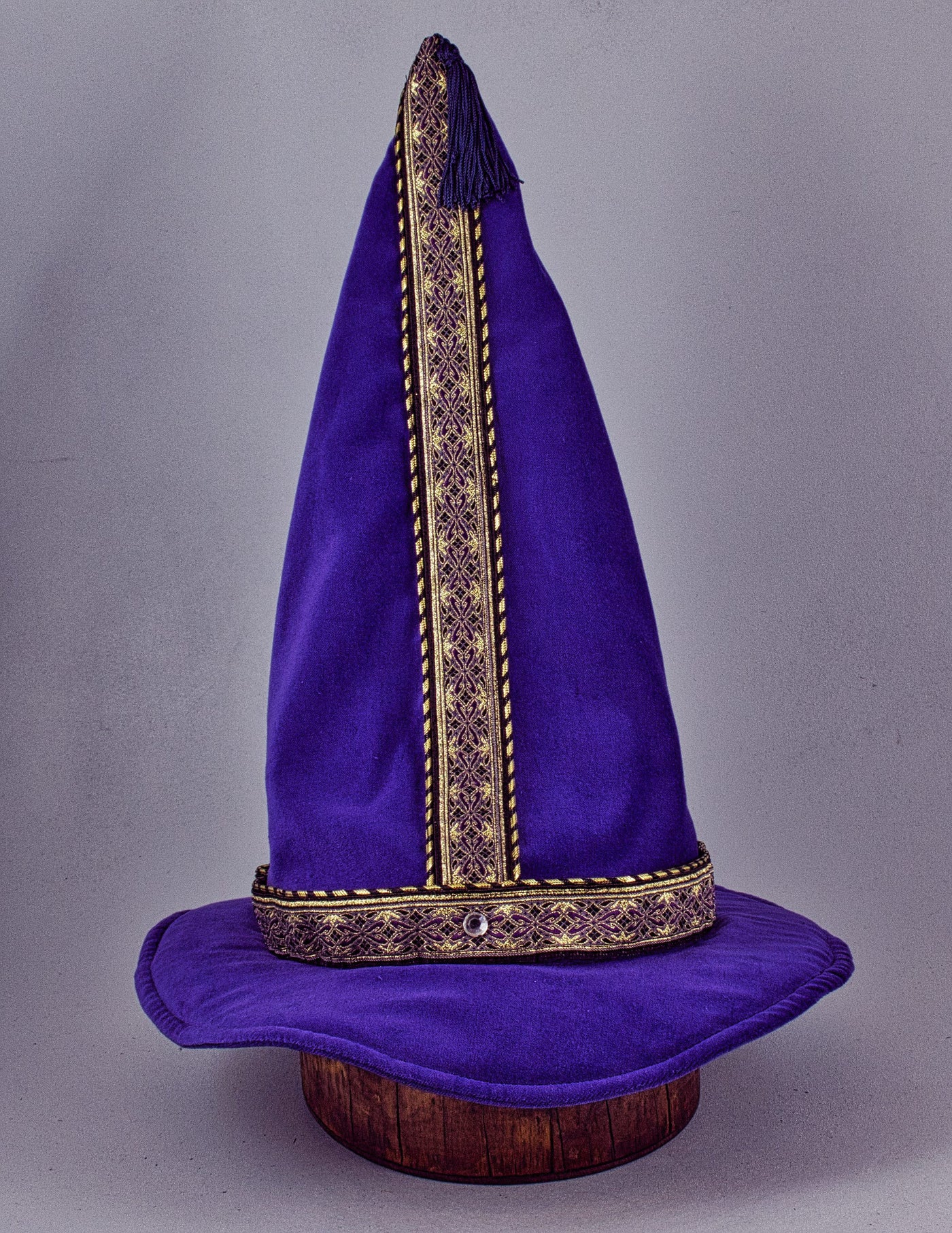 Cotton Velveteen Wizard Hat - Purple / Purple Gold - Tall Toad