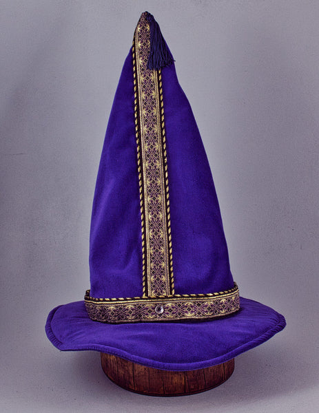 Cotton Velveteen Wizard Hat - Purple / Purple Gold - Tall Toad