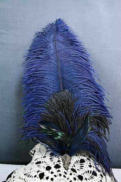 Long Fancy Feather Hat Pin - Navy Black - Tall Toad