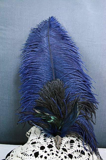 Long Fancy Feather Hat Pin - Peacock Teal Black