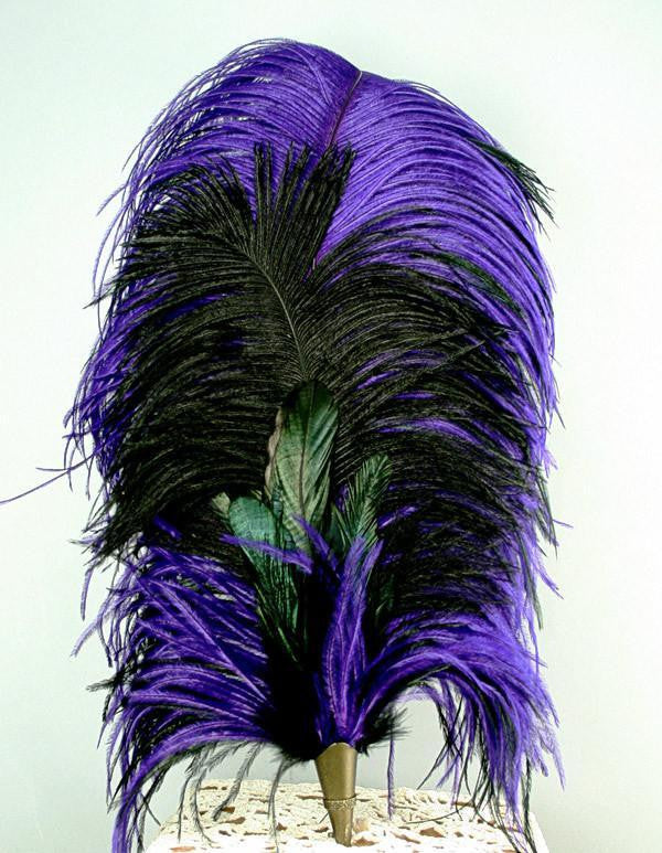 Long Fancy Feather Hat Pin - Purple Black - Tall Toad