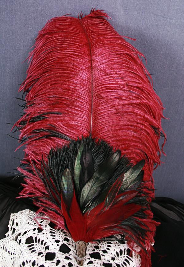 Long Fancy Feather Hat Pin - Wine Black - Tall Toad
