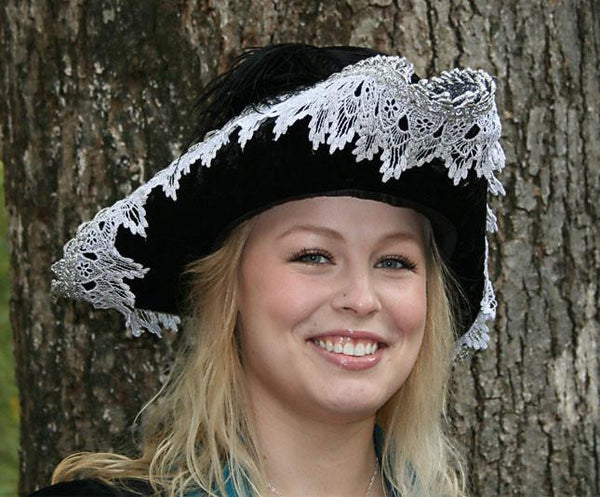 Pirate Hat - Black / Silver Metallic Lace (Large) - Tall Toad