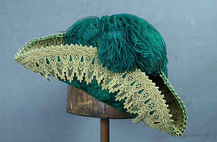 Pirate Hat - Green / Gold Metallic Lace - Tall Toad