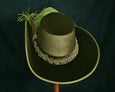 Smooth Velvet Cavalier - Moss / Gold / Antique Green Feathers - Tall Toad