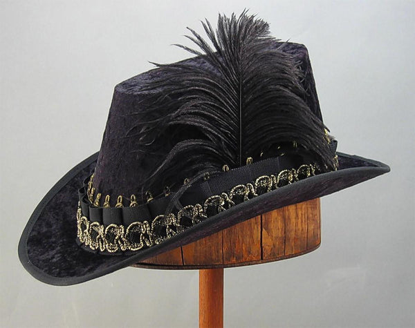 Crushed Velvet Tall Hat - Black / Black Gold - Tall Toad