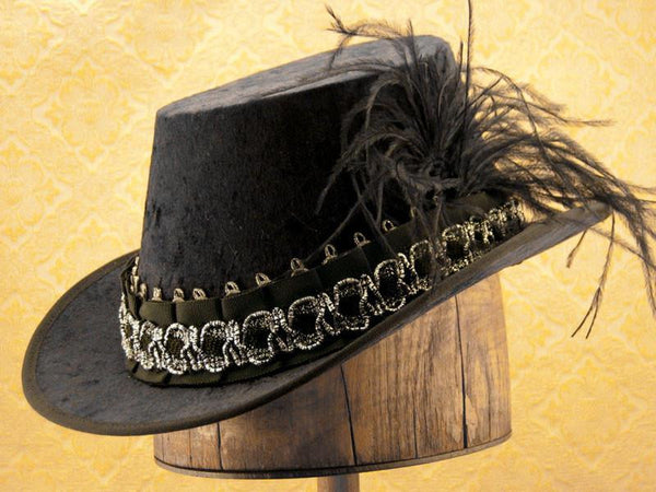 Crushed Velvet Tall Hat - Black / Black Silver - Tall Toad