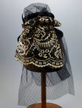 Mini Top Hat - Black Velvet / Steampunk Octopus Decoration / Embroidered Lace