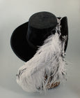Crushed Velvet Cavalier - Black / Black Band / Black and White Feather Pin - Tall Toad