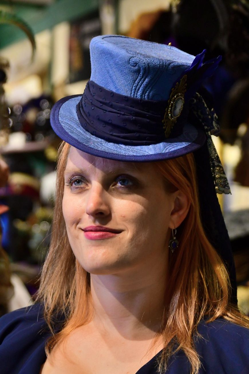 Mini Top Hat - Blue Jacquard / Cameo / Goose Feathers - Tall Toad