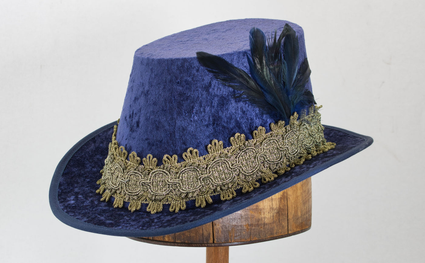 Crushed Velvet Tall Hat - Blue / Gold - Tall Toad