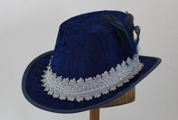 Crushed Velvet Tall Hat - Blue / Silver - Tall Toad