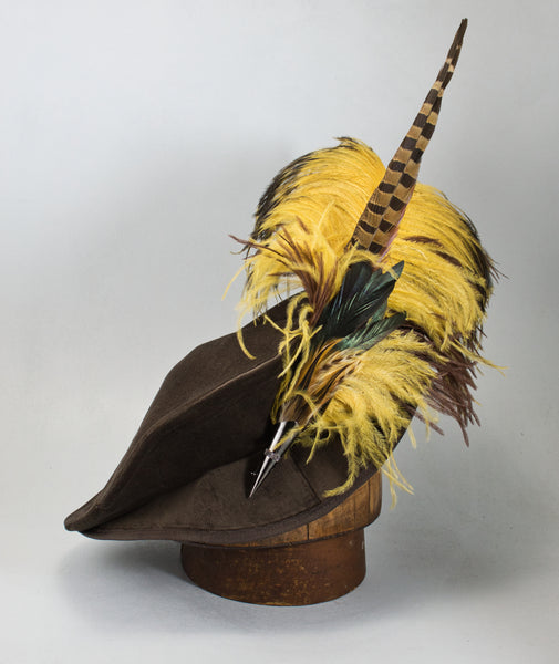 Long Fancy Feather Hat Pin - Natural Butterscotch and Brown - Tall Toad