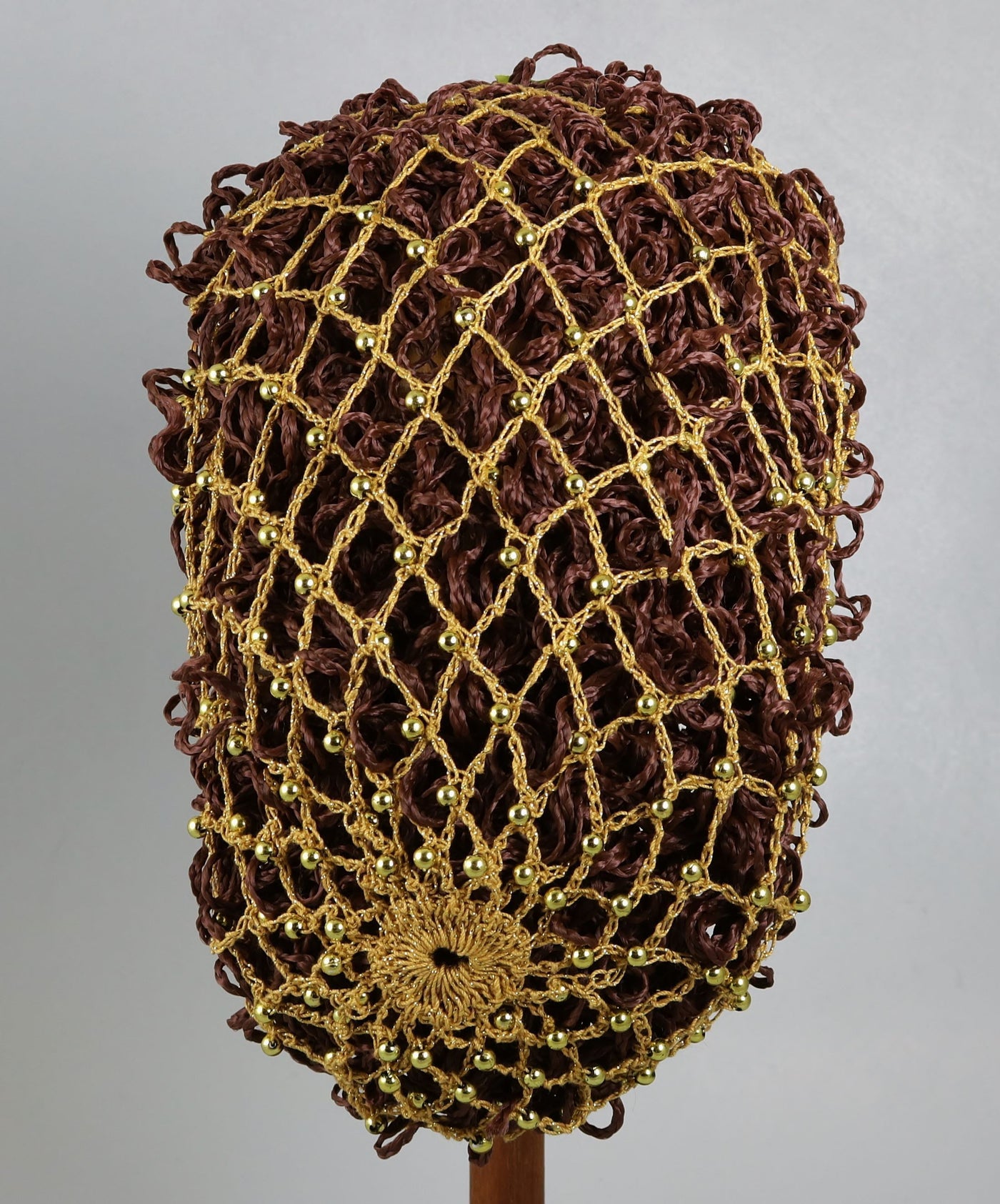Hand Crocheted Snood - Gold Metallic / Gold Beads - Tall Toad