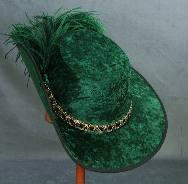 Crushed Velvet Cavalier - Forest Green / Black Gold / Green Feathers - Tall Toad