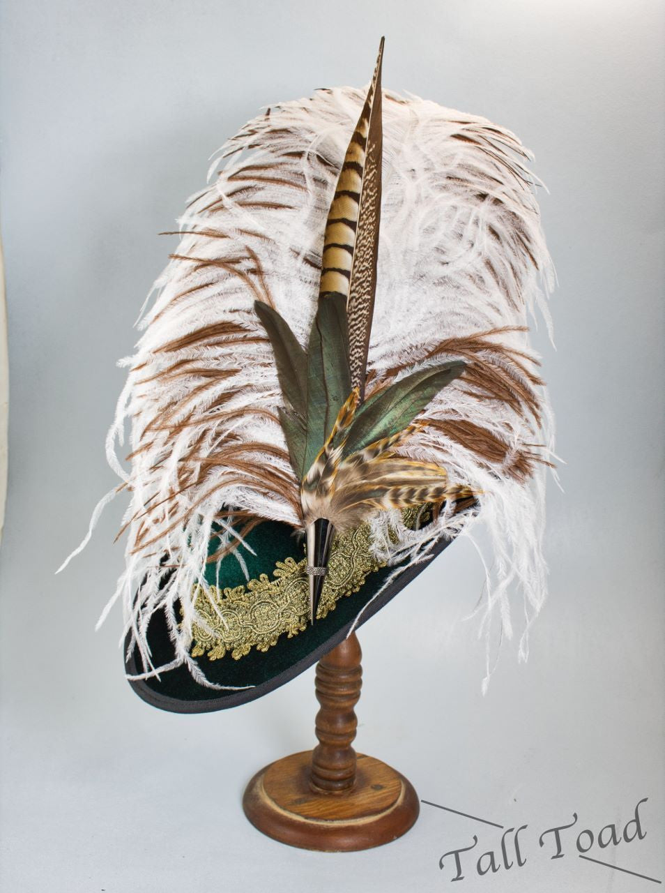 Long Fancy Feather Hat Pin - Natural Brown - Tall Toad