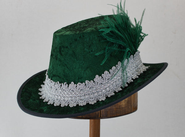Crushed Velvet Tall Hat - Forest Green / Silver - Tall Toad