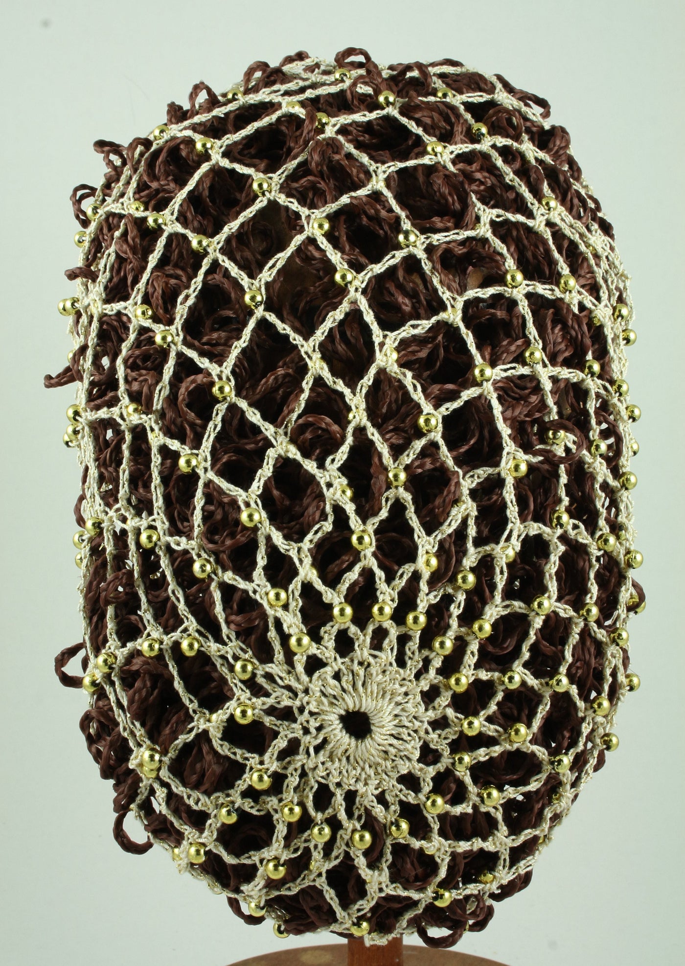 Hand Crocheted Snood - Ivory / Gold Metallic / Gold Beads - Tall Toad