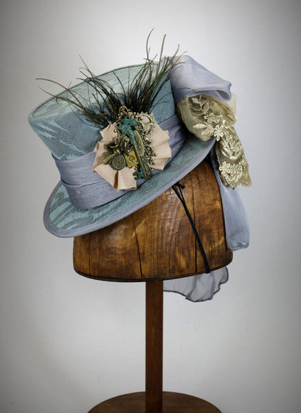Mini Top Hat Pale Blue Damask with Seahorse