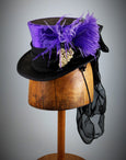 Mini Top Hat - Purple Black Brocade / Ribbon Cockade / Grape Brooch