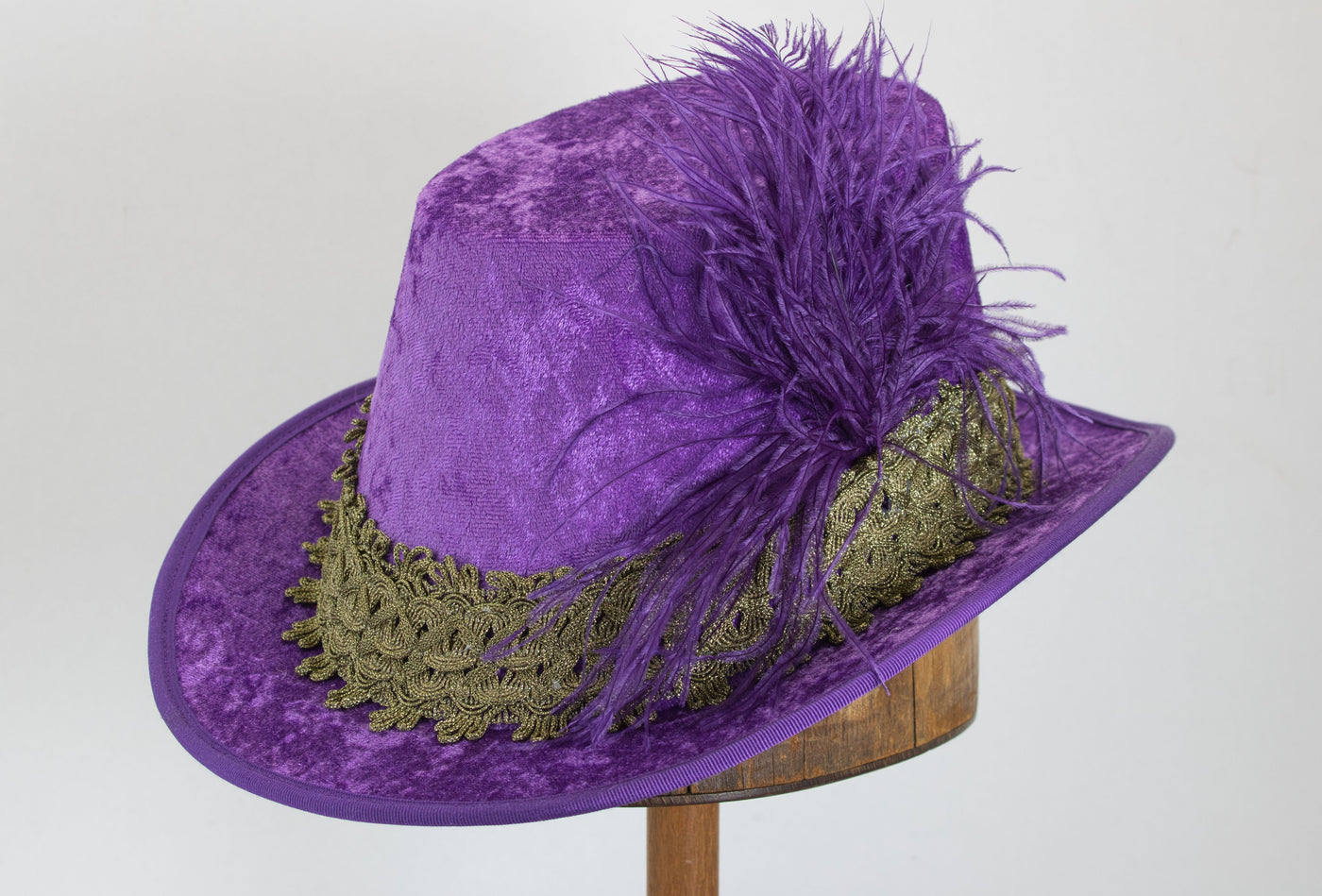 Crushed Velvet Tall Hat - Purple / Gold - Tall Toad