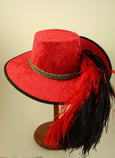 Crushed Velvet Cavalier - Red / Antique Gold / Red and Black Feathers - Tall Toad