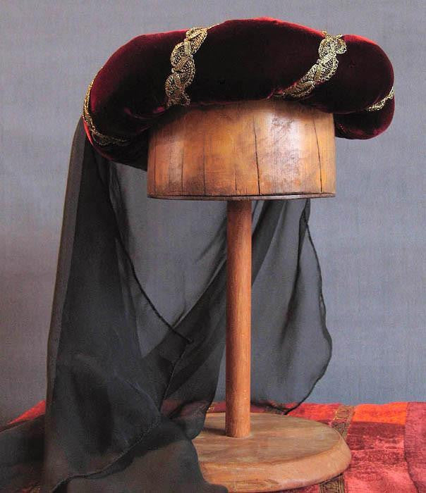 Veiled Roundlet - Ruby Wine / Gold Trim / Black Veil - Tall Toad