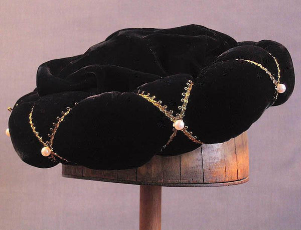 Roundlet - Black / Gold Trim / Pearls - Tall Toad