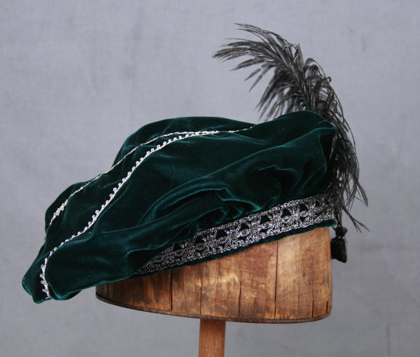 Feathered Beret - Teal / Silver - Tall Toad
