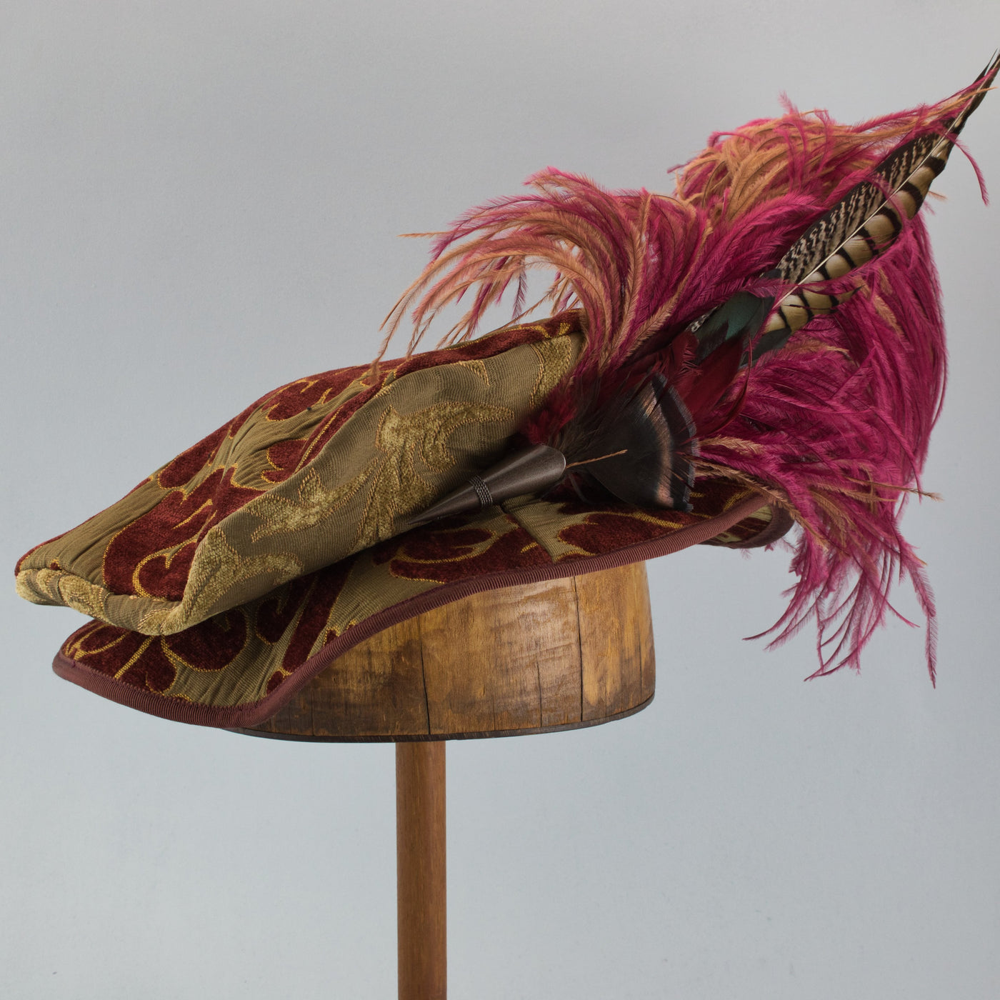 Long Fancy Feather Hat Pin - Wine Brown - Tall Toad